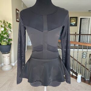 Black Peplum Top with Mesh Detail